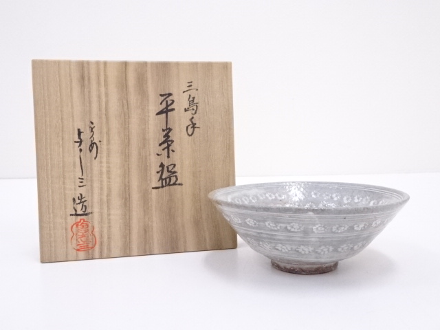 JAPANESE TEA CEREMONY / MISHIMA FLAT TEA BOWL CHAWAN / 